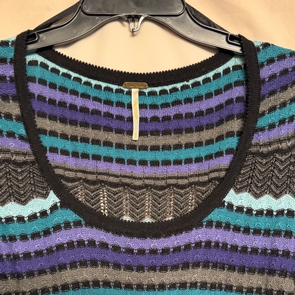 Free People Knit Striped Mini Dress, Size M, Color Black/Purple/Gray/Blue/Teal - Picture 3 of 10